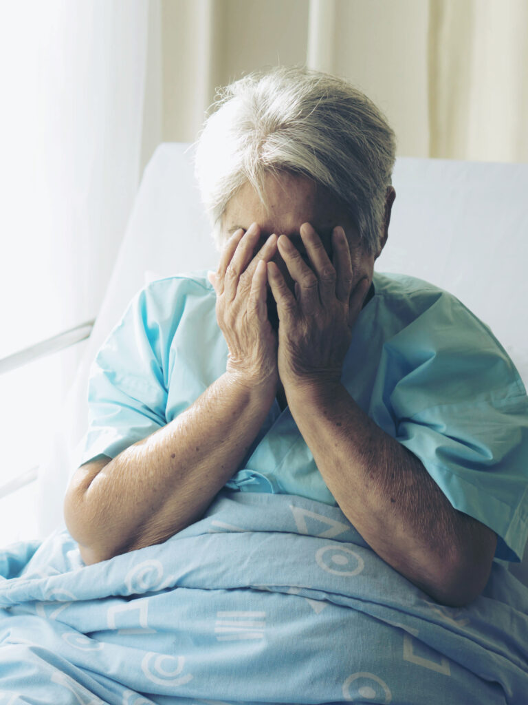 Lonely Elderly patients in hospital bed patients want to go home - medical and healthcare concept